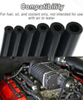 Six black silicone hoses from All In One Vacuum Hose Kit With Six Five Foot Hoses And 64 Connectors shown near engine