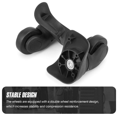 Volein suitcase wheels pair in black plastic with 360° swivel casters and mounting hubs (LX01), close-up view.