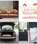 Candy Pink Multiuse Bed Lap Desk With Tilted Angles For Laptops Foldable Portable Bed Table For Writing Reading Or Couch Work Cozy Comfy And Adjustable Tilt Height stored and in use settings