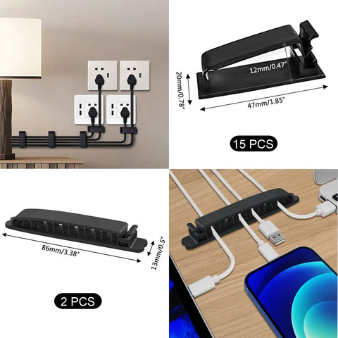 Must Have Cable Management Kit With Sleeves And Clips Includes Four Sleeves Thirty Seven Clips Seven Soft Holders displayed in use