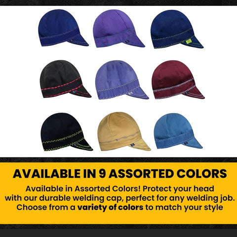 Reversible Flame Resistant 100 Percent Cotton Welding Cap For Men With Round Crown And Soft Brim 6-Panel Hat in assorted colors