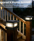 Boss Tier 4X4 Solar Post Cap Lights With Slick Black Shield And Dual Tone LED Panels For Vinyl Or Wooden Fences To Brighten Your Garden Deck Patio Area Daily on wooden posts