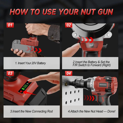 How to use the High Voltage Brushless Rivet Nut Tool With Kick Butt 2030 Lbs Tug, showing battery insertion steps.