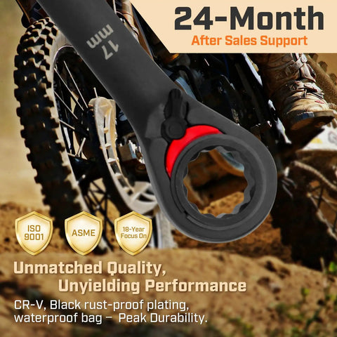Reversible Ratcheting Wrench Set 12 Piece Metric 8 19mm Beefy Black Finish Wax Canvas Storage Bag Auto And Motorcycle Repair Tools For Quick No Fuss Fastener Work on motorcycle