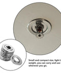 30 Pcs Stainless Steel Fire Sprinkler Cover Plates With Slick Silver Dual Disc Design For Stress Free Installations That Mask Unsightly Patch Marks And Stay Built Tough On Job Sites Or Home Ceilings, showing a close-up of the silver sprinkler cover plate installed.