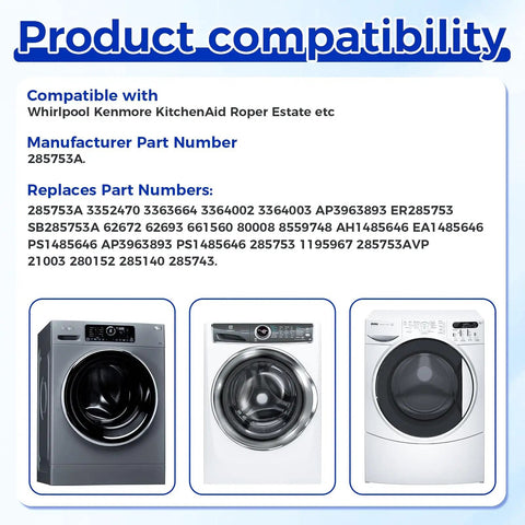 285753A Washer Metal Core Motor Coupling Replacement for Top Load Machines Premium Quality Direct Fit Snap In Easy Install DIY Friendly Non OEM Part That Fixes Will Not Start Will Not Agitate Or Will Not Drain, compatible washers