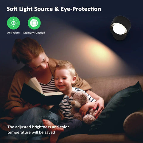 Mother and child reading with Top Tier Rechargeable LED Wall Sconces With Remote Dimming USB C Charging And Cordless Mounting.