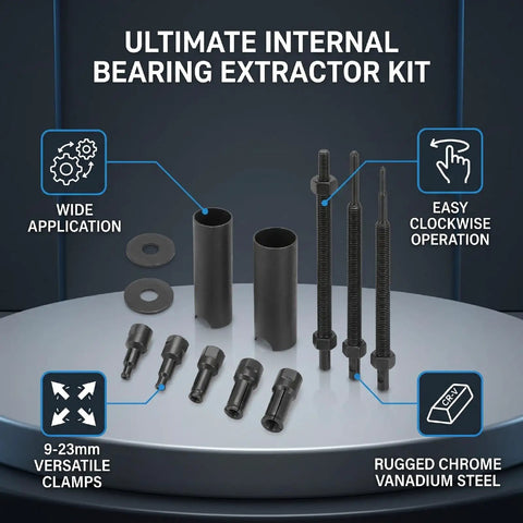 Thinking Process: internal bearing extractor kit, 9-23mm clamps, chrome vanadium steel puller tools