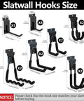 Heavy Duty Slatwall Hooks 20 Pack With Beefed Up Backplate in various sizes for slatwall systems, black garage storage organizer