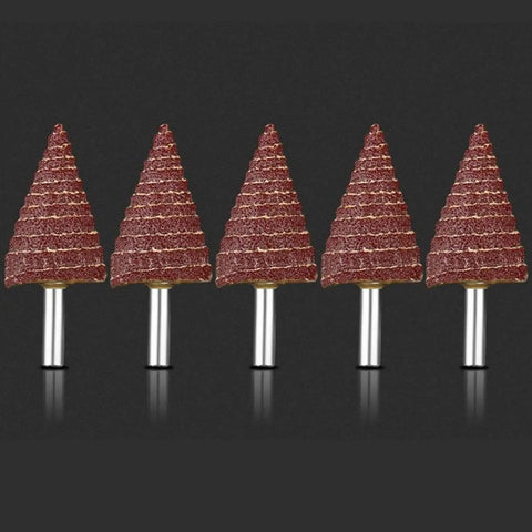 Premium 5 Pcs Cone Shaped Sanding Flap Wheels With 3mm And 6mm Shank for grinding, polishing metal and wood surfaces.