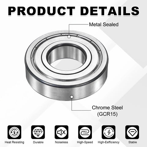Four Pack 6200ZZ Deep Groove Ball Bearings 10x30x9 mm, metal sealed, chrome steel, high speed, stable for industrial machinery and DIY.