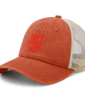 Dope Trucker Hat For Women And Girls Saffron Washed Distressed Low Profile Cap with mesh back and red embroidery