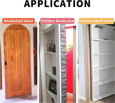 Hidden Bookcase Hinge Kit With Lock And Spring Latch For Secret Doors, 304 Stainless Steel Pivot Hinges With Cable, Built Tough, Heavy Duty 220lb Per Set, Fits Doors Over 40mm Thick, Under 800mm Wide, And Up To 2500mm High. Application for bookshelf, hidden bookcase, and hidden shelf door.