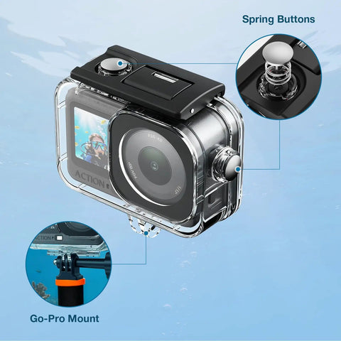 IPX8 Waterproof Dive Case For DJI Osmo Action 6 Built For Deep Sea Up To 70 Meters with spring buttons and GoPro mount