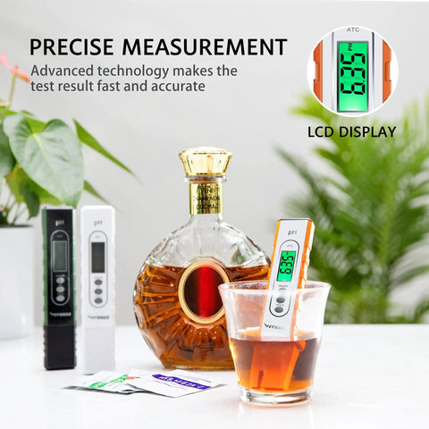 Digital pH Meter Tester Pen With 0.01 Precision, 0 To 14 pH Range, ATC, in glass, showing stable readings, orange, easy calibration