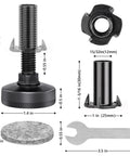 Heavy Duty Furniture Levelers With M10 Thread Adjustable Feet And T Nut Kit For Cabinets Workbenches Tables Chairs Sofas And More Large Base Supports Up To 1320 Lbs 4 Pack - components with dimensions
