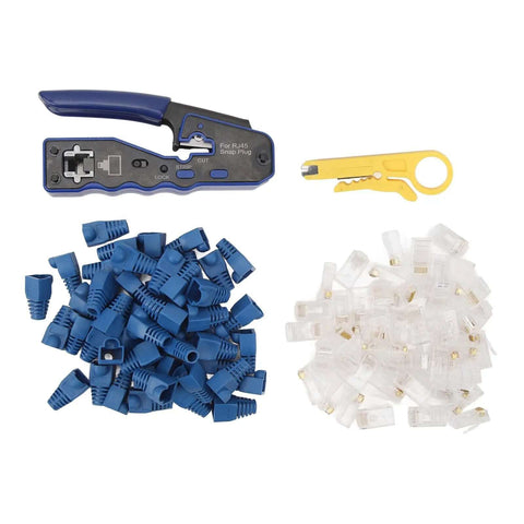 All In One Ethernet Crimping Tool For Cat5 Cat5e Cat6 Cat6A Pass Through Connectors Strips Cuts Crimps With Hardened Blades