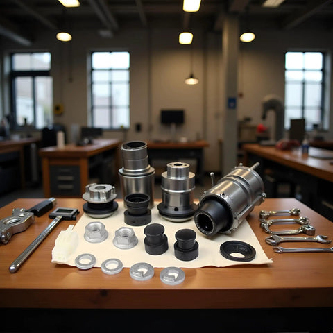 E Bike Hub Motor Axle Kit With 12mm Shaft Front Lock Nut Washer And Protective Cover 12mm shaft components on table