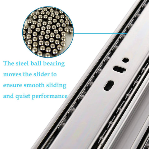 16 Inch Soft Close Drawer Slides, Heavy Duty Side Mount Cabinet Glides with ball bearing shown in close-up view