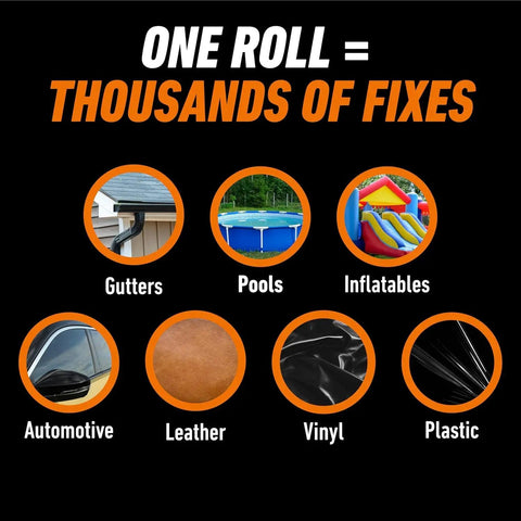 Uses of Crystal Clear Repair Duct Tape 1.88 Inch By 9 Yard Heavy Duty Weatherproof All Purpose Tape Tear By Hand listed in circles