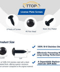 Sturdy Black License Plate Screws Kit For Cars And SUVs, 18 8 Stainless Steel, Number Three Phillips Pan Head, Specs Displayed
