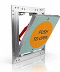 Straight Up Durable 8 X 8 Inch Drywall Access Panel Paintable Wall Repair Cover With Waterproof Aluminum Frame And Flush Mount Ceiling Hatch Built Like A Tank Plug And Play with push to open mechanism.