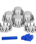 Chrome 33mm Pointed Axle Cover Kit For Semi Trucks With Screw On Lug Nut Covers 2 Front And 4 Rear Wheel Hub Caps Includes Installation Tool Durable ABS Rust Resistant Heavy Duty Truck Accessory