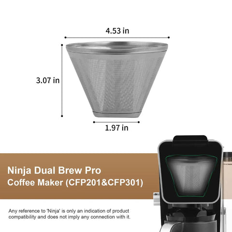 Two Pack Reusable K Cup Pods And Two Stainless Steel Filters for Dual Brew Pro CFPX Coffee Makers shown in detail.