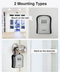 Resettable Combination Key Lock Box mounted on wall and door knob, gray, for home office apartment, portable secure key storage.