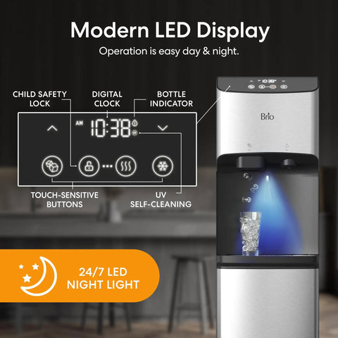 Water Dispenser For 5 Gallon Bottle With Nugget Ice Maker Hot And Cold Water UV Self Cleaning LED Touch Display