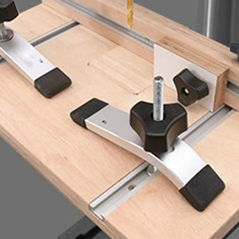 Aluminum T Track and Slider Kit for flexible woodworking jigs, 4 pack miter track system on workbench, durable alloy tools.