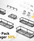 Adhesive Shower Caddy Set For Inside Shower No Drill Rustproof Bathroom Organizer 6 Pack Large Capacity Shelves With Toothbrush Holder Soap Dish Tape And Hooks For Kitchen And Bath displayed on a white surface