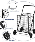 Beefed Up Folding Shopping Cart With Wheels For Groceries And Laundry Portable Collapsible Utility Cart with steel frame and wheels