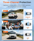Beast 4K Front And Interior Dash Cam With Rear 1080P, 3 Channel Car Camera showcasing front, cabin, and rear views in action