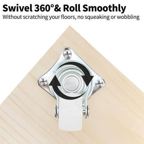 1-inch swivel caster wheel with square metal mounting plate and white rubber wheel