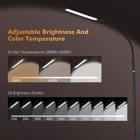LED Floor Lamp With Dimmable Color Temperature And Height Adjustable Gooseneck For Reading In Living Rooms Bedrooms And Offices, 3000K To 6500K, 10 Brightness Levels, Energy Saving And Long Lasting, Setup Is A Breeze settings display