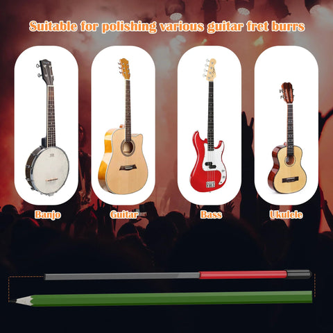 Fret end dressing file for polishing guitar frets; double-sided luthier tool with brush.
