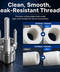 Pro Grade Pvc Pipe Threading Tool With 1 2 3 4 And 1 Inch Die Heads creating smooth internal and external threads on PVC pipes.