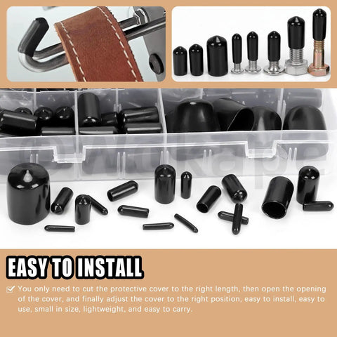 Must Have 496 Piece Vinyl Rubber End Cap Kit For Metal Tubing And Bolts in assorted sizes displayed in plastic box