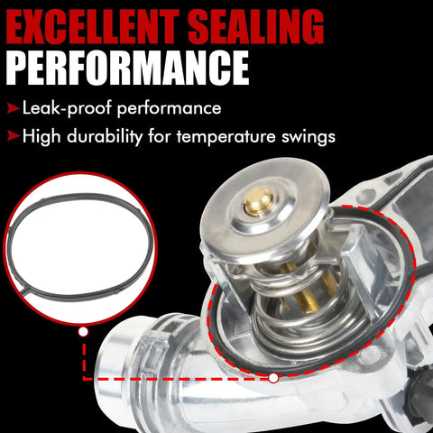 Premium Aluminum Thermostat Housing Assembly Upgrade For BMW Vehicles Including E46 E39 E60 highlighted sealing and gasket