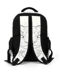Back view of Long Fluffy Hair Feline Outline Print Unisex Backpack showing straps, breathable back, and cat graphic design.