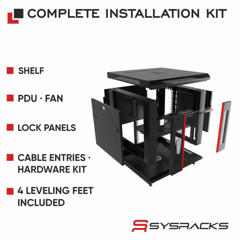 Heavy Duty 9U Wall Mount Server Rack Cabinet With 19 Inch Mounting And 24 Inch Depth Rock Solid For switches routers and patch panels features a complete installation kit.