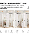 52 Inch By 80 Inch Frosted Glass Bifold Barn Door Kit With 64 Inch Track, installed in various room settings