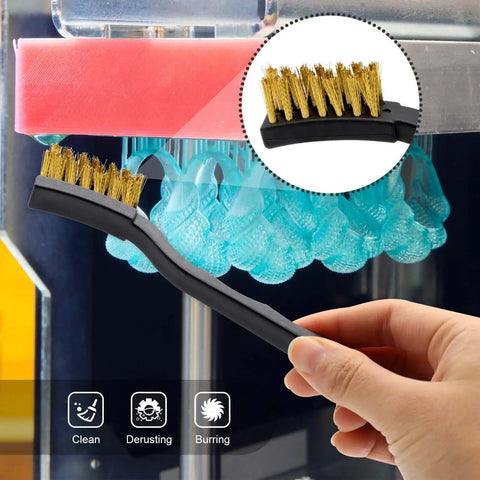 Copper wire brush from the 3D Printer Nozzle Cleaning Kit 13 Piece Set with 0.4mm cleaning needles, precision tweezers, for blockage removal.