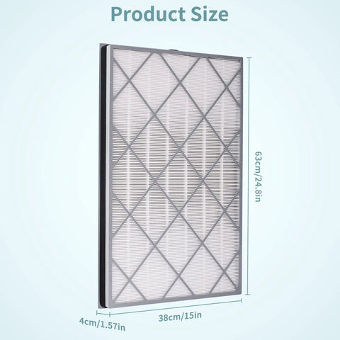 Replacement Filter For Air Purifier 6, Works With HE601 And HE602, 3 In 1 True H13 HEPA Filter, 2 Pack, size dimensions in cm and in