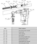 Diagram showing components of Professional Electric Needle Scaler Tool Crankcase 4500 RPM for metalworks and welding.
