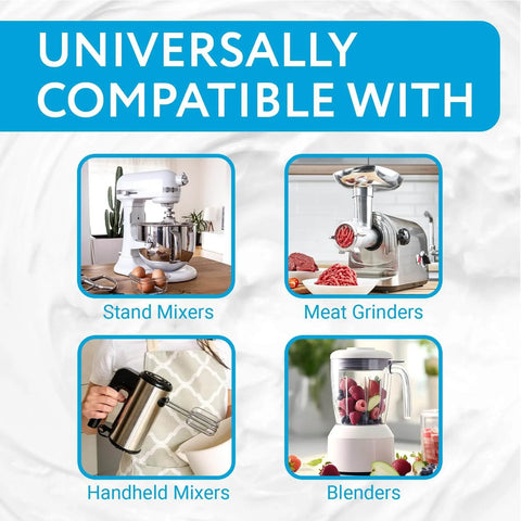 Image showing compatibility of High Viscosity Food Grade Grease For Stand Mixers And Kitchen Appliances with stand mixers, meat grinders, handheld mixers, blenders.