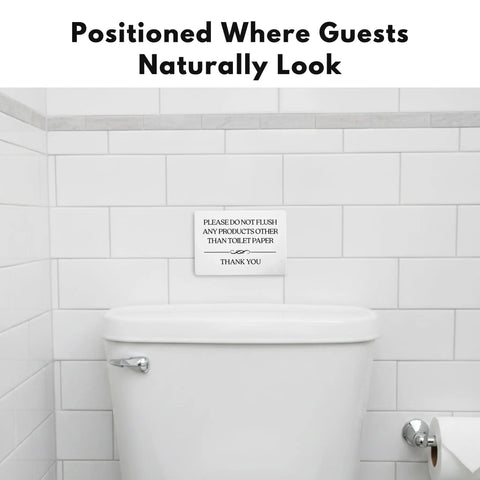 Do Not Flush Sign For Bathrooms White Acrylic Five By Three Point Five Inches mounted above toilet tank