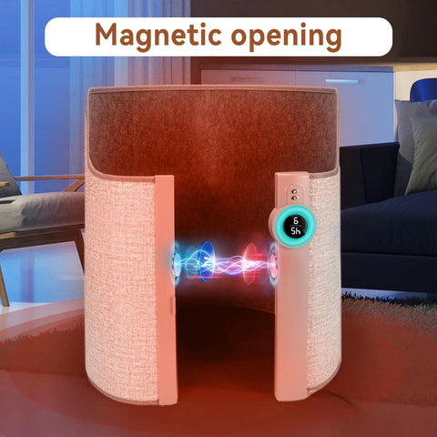 Under Desk Space Heater for Office and Home with Magnetic Opening and Timer Display in Living Room Setting