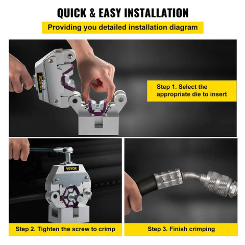 Installation steps for Portable Manual Hydraulic Hose Crimping Tool Kit With Four Dies For Car AC operation.